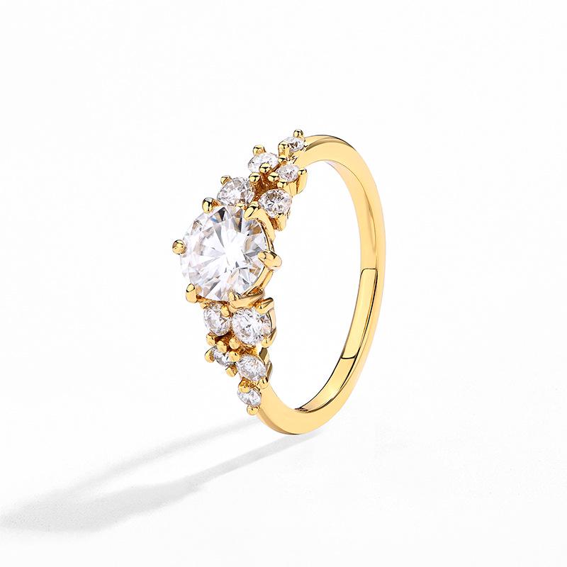 Golden Meteor Moissanite Diamond Ring: 14K Gold Electroplated 925 Silver with Small Diamonds, Luxury Women's Ring for Banquets