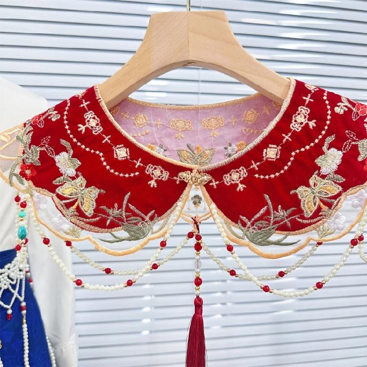 Girl False Collar Embroidered Chinese Ancient Shirt Shawl Wrap for Carnivals