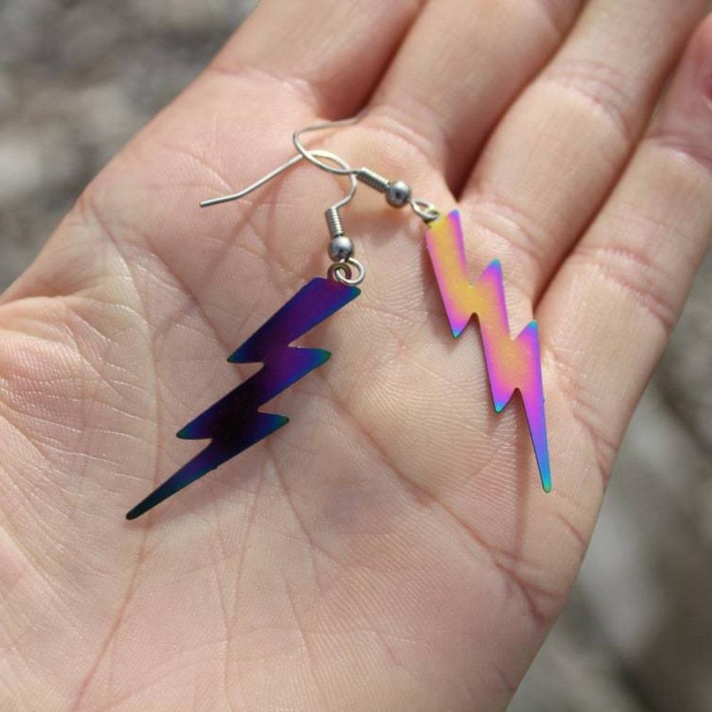 Hip Hop Punk Purple Neon Colors Lightning Stainless Steel Pendant Dangle Earrings for Women Personality Fashion Jewelry Gifts