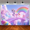Fundo de arco-íris de unicórnio pastel grande e decorações de parede para festas - Tecido de fundo de tecido de cores vivas