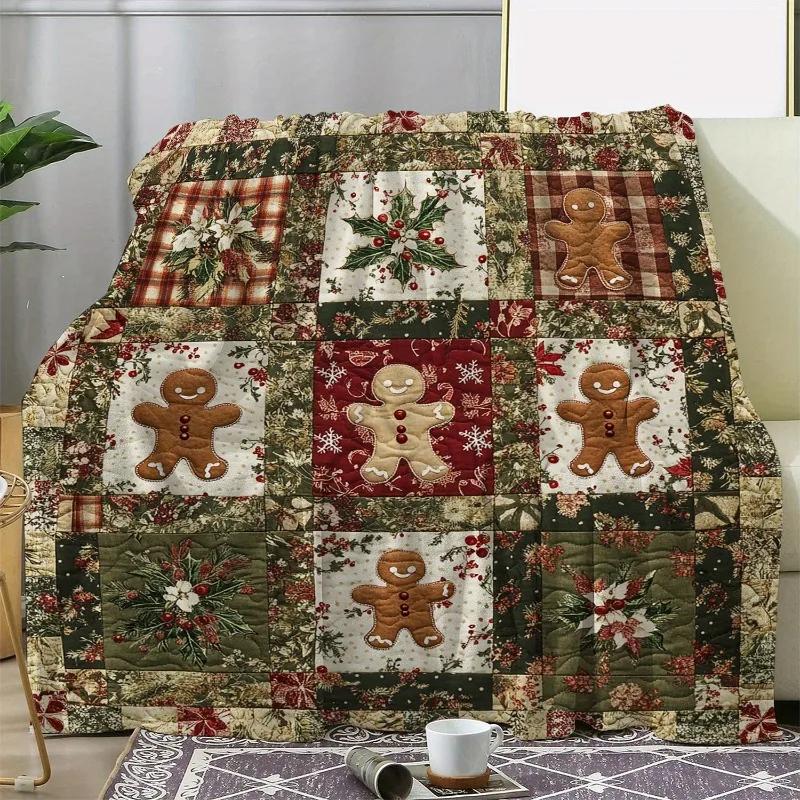 Cozy Plaid Christmas Flannel Blanket – Snowman, Ice House & Reindeer Print for Office, Home, All Seasons & Versatile Gift