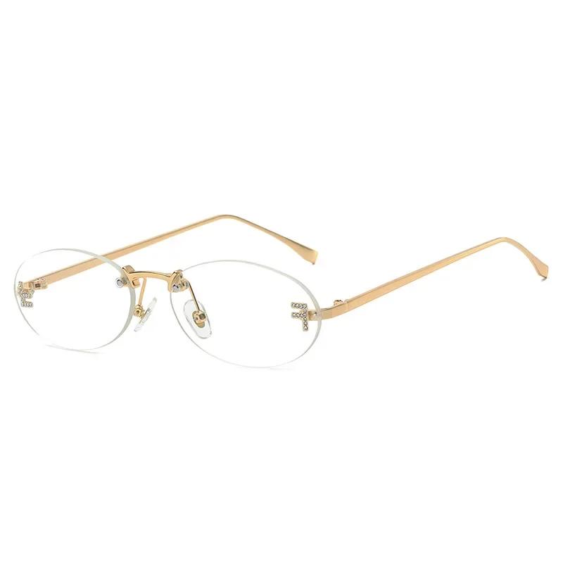 Frameless Oval Sunglasses with Zircon UV Resistant Cool Luxury Brand Design for Women and Men Fashion Trend