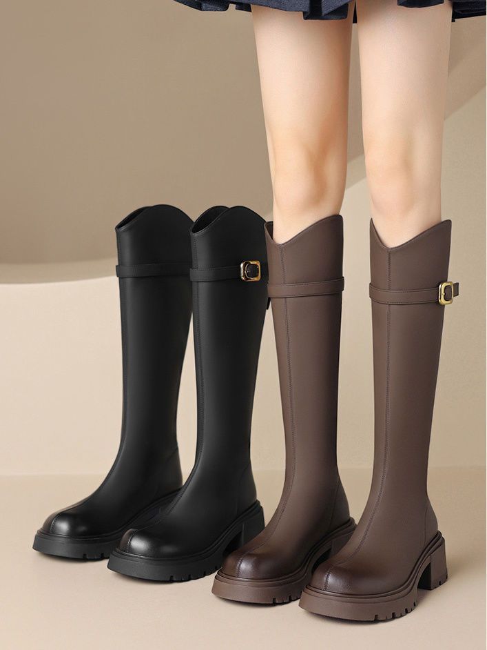 Thick-soled brown boots women's 205 autumn new velvet but knee boots slim knight boots