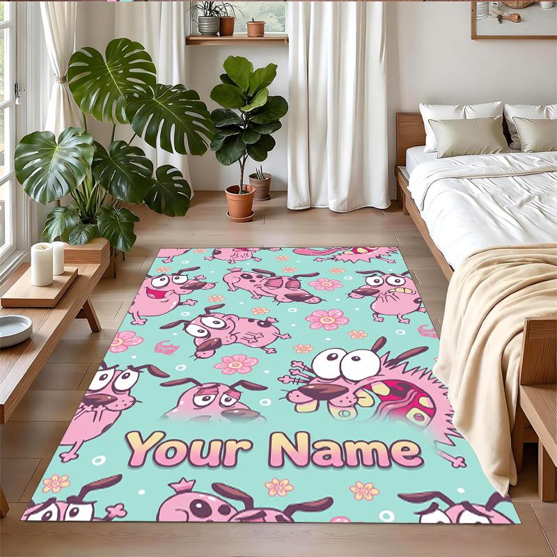 Crystal Velvet Rug Custom Name Text, Soft Non Slip Floor Mat Home DecorCourage the Cowardly Dog