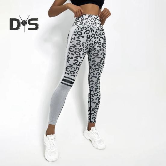 Women Yoga Pants Leopard Print High Waist Tummy Control Butt Lift Skinny Soft Breathable Slim Fit Seamless Sports Long Trousers