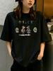 Unisexs Round Neck Short Sleeve Tee New Summer Arrival Cartoon Cat Dog Print Loose Versatile Casual Tops
