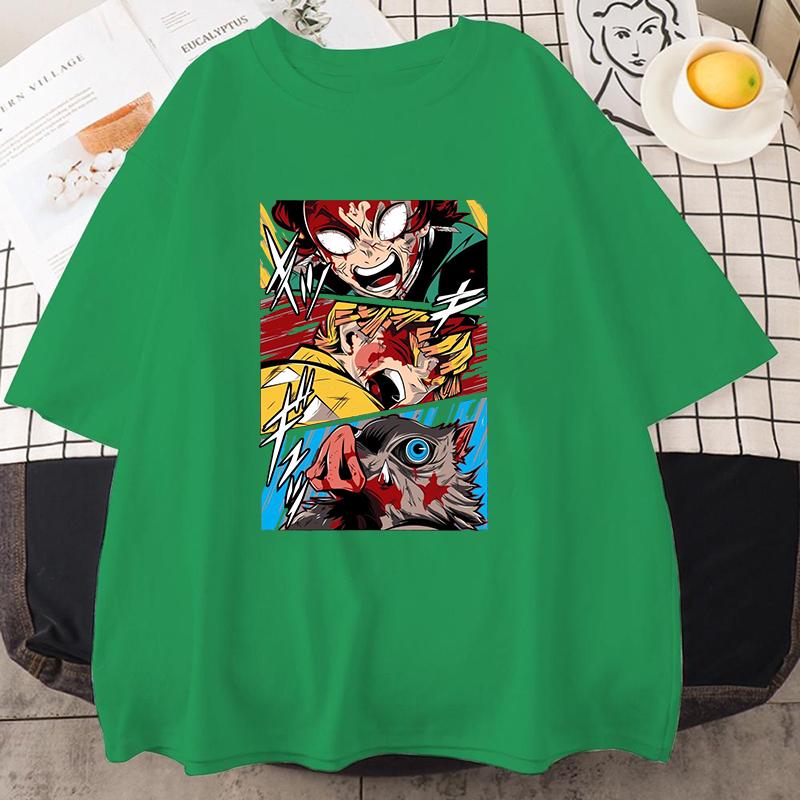 

Hot Anime Kamado Tanjirou Agatsuma Zenitsu Hashibira Inosuke Eye Print T-shirt Unisex Fashion Loose Short Sleeve Round Neck Top 4XL