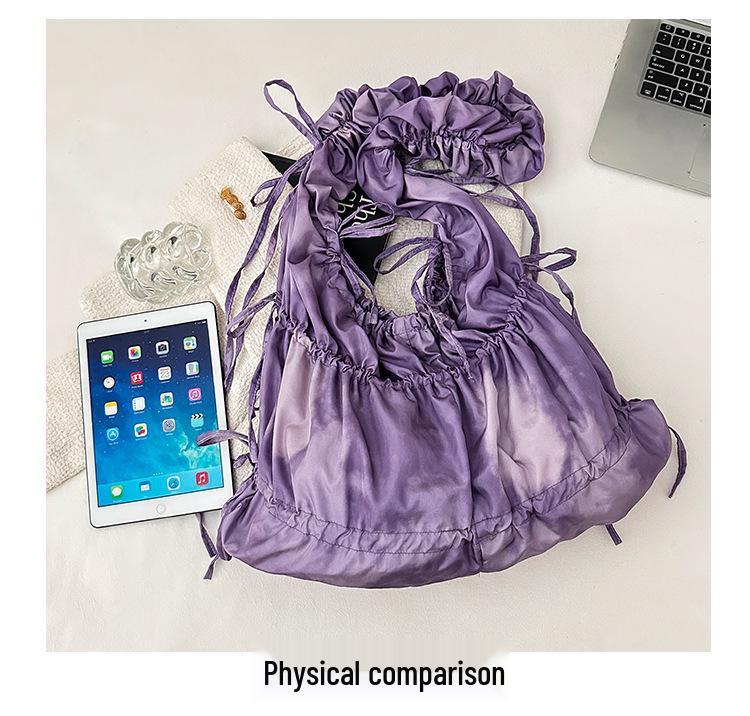 Korean Style Cloud Crossbody Bag with Colorful Laces - Trendy One-Shoulder Pleated Handbag for Shopping