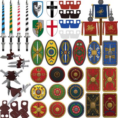 Escudo de Roma Medieval Bloques de Construcción Edificio Militar Figura de Soldado Romano Guerrero Caballero Arquero Delantal Capa Accesorios Juguete de Ladrillo Regalo