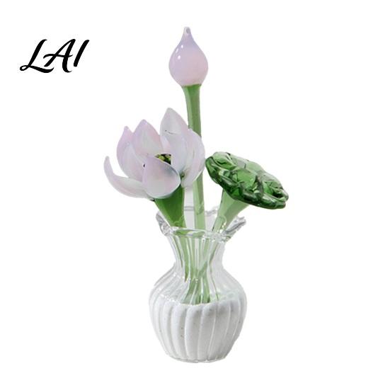 Hydroponic Bonsai Flowers Mini Artificial Glass Flowers Hand-Blown Stained Miniature Flower with Small Space Decoration Vase Decor for Home I