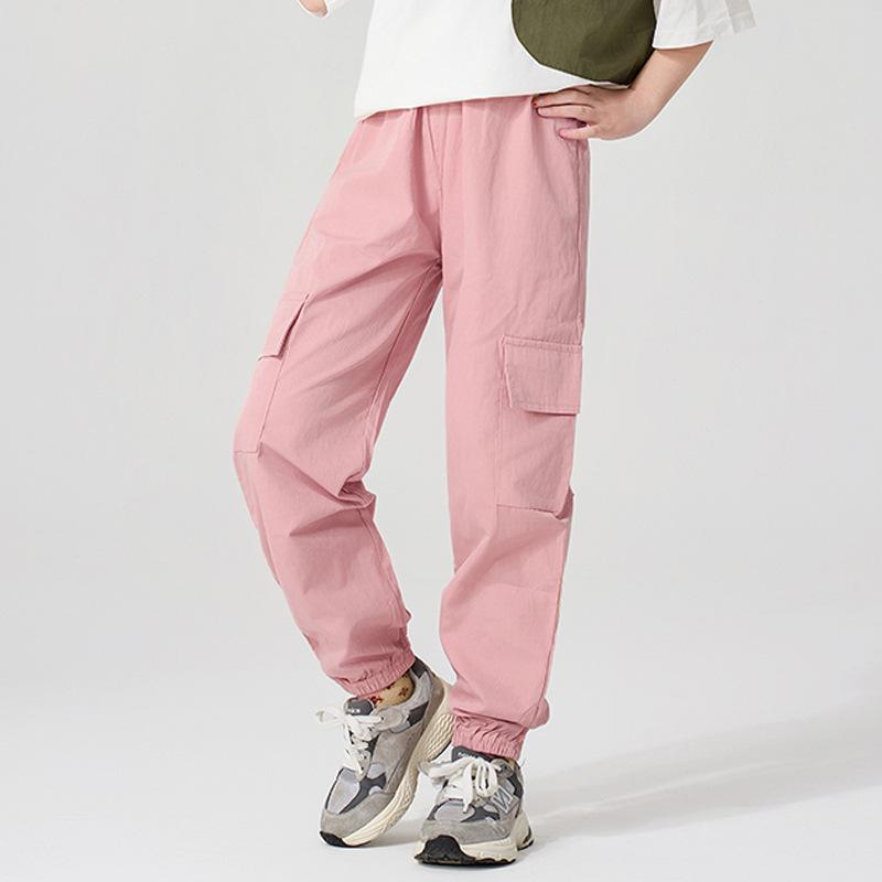 Spring & Autumn Kids' Mosquito-Proof Cargo Pants – Girls' Solid Color Casual Wear