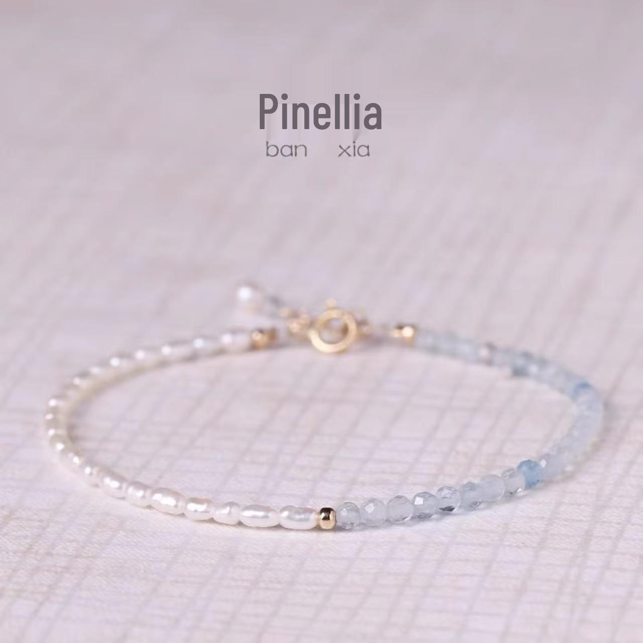Women s Designer Aquamarine Bracelet: Light Blue Rice Bead with Small Pearls, Ultra-Thin 3mm, Instagram-Ready Style Full Aquamarine Bracelet