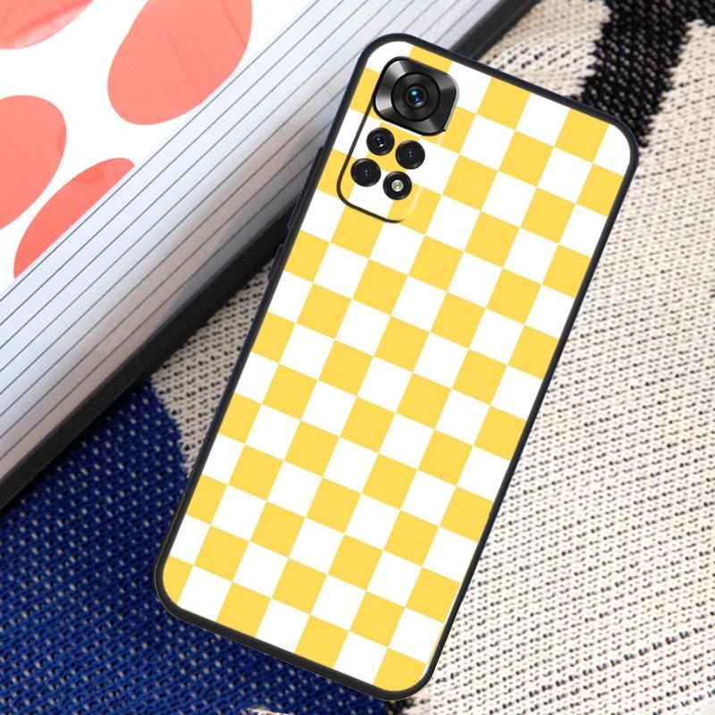 Schachbrettmuster Senfgelb Fall für Xiaomi Redmi Note 8 9 10 11 12 Pro 8T 9S 10S 11S Redmi 12C 9C 9T 10A 10C Abdeckung