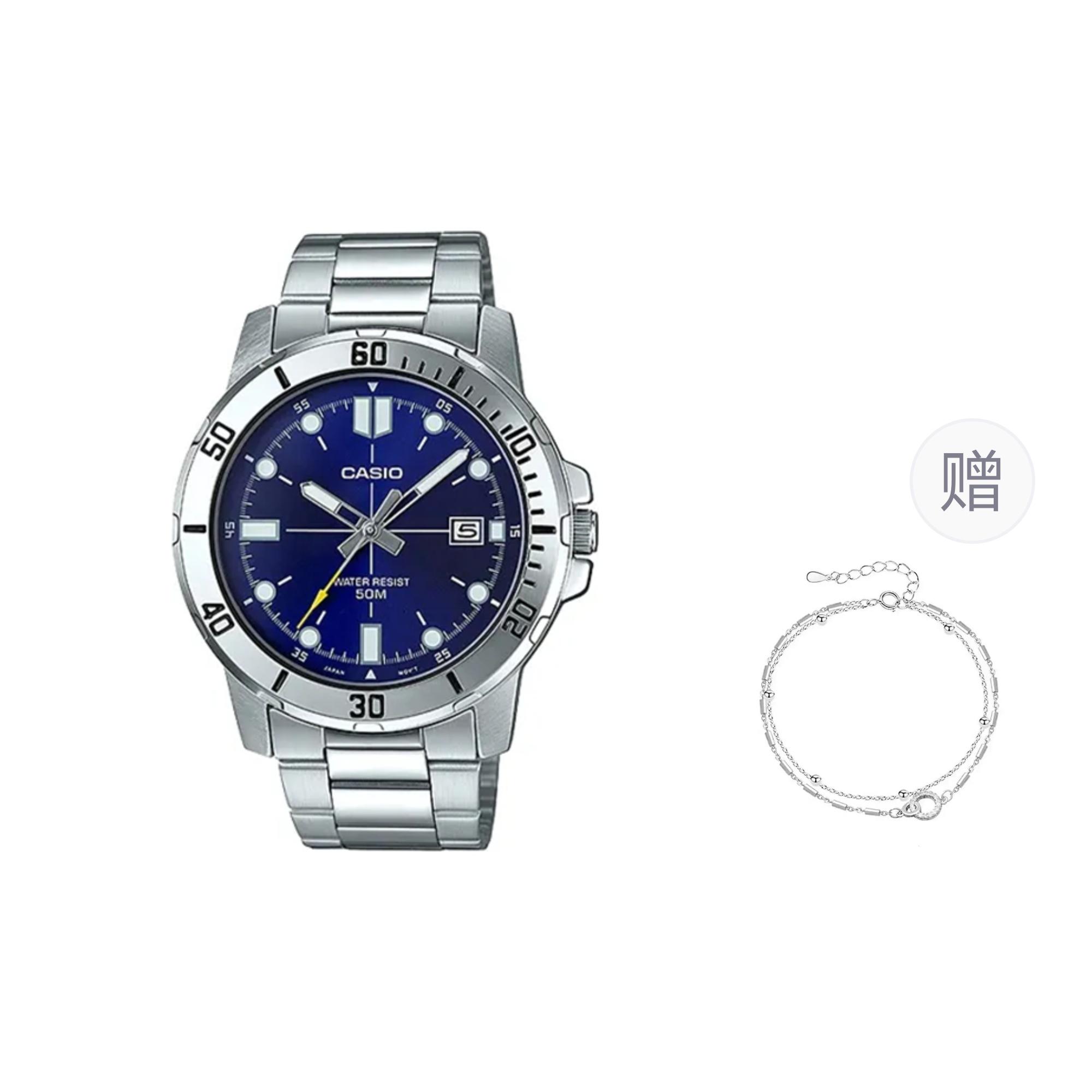 CASIO Women s Blue Watch MTP-VD01D-2EV- Silver Strap