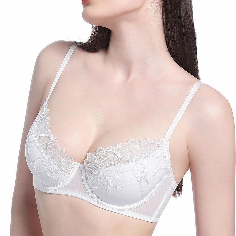 Französische Unterwäsche sexy dünne Baumwolle bestickte Spitze BH-Abdeckung große Brust klein Anti-Hänge große Größe Unterwäsche Sommer