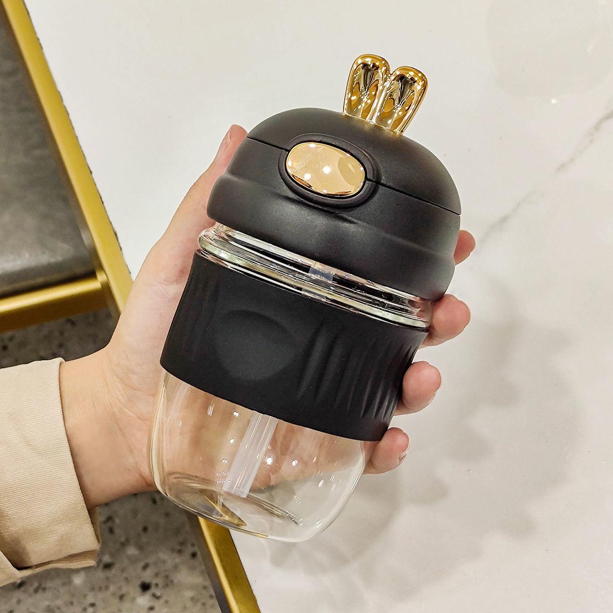 

Стеклянная бутылка большой емкости, ручка-цепочка, портативный стакан для воды, охлаждающий пояс, соломинка, бутылка для воды из высокоборосиликатного стекла ZC914 520ml чёрный