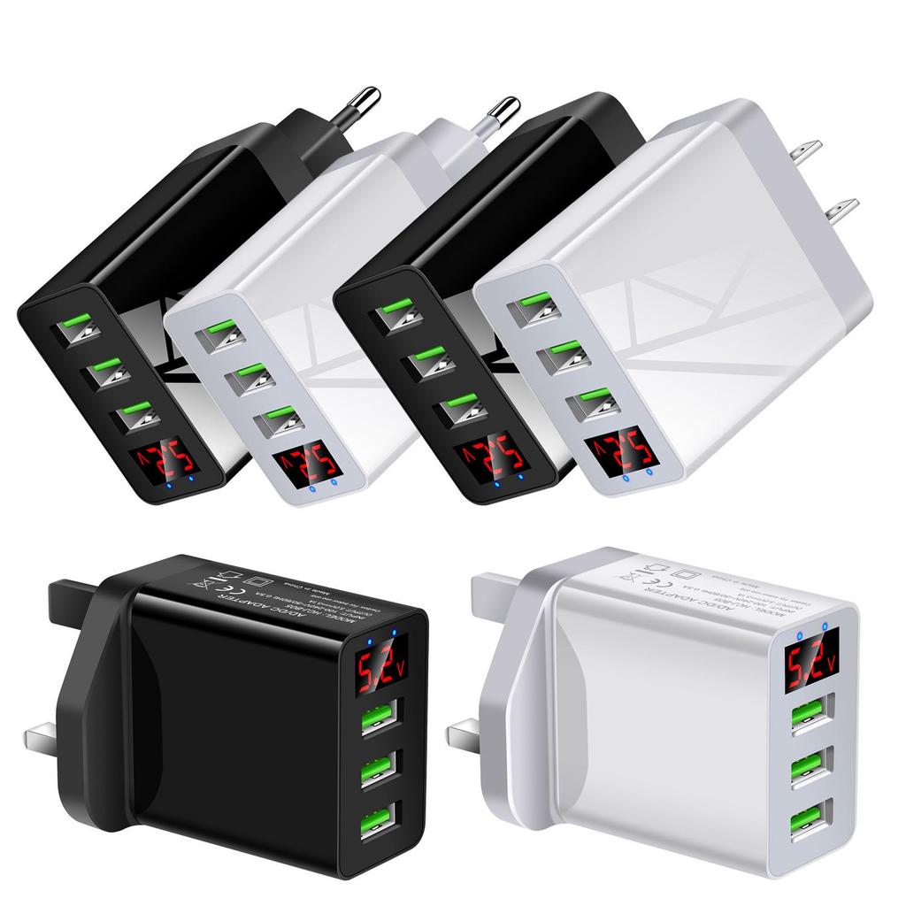 3-Port USB Display Screen Wall Charger, 5V/3A US Standard, Multi-Functional Travel Phone Plug