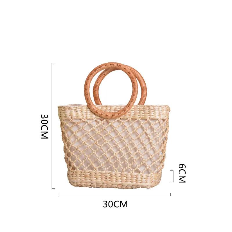 

Handmade Straw Woven Moon Bag Female Bohemia Knitted Large Tote Handbag for Travel and Beach Rattan Woven Travel Bag