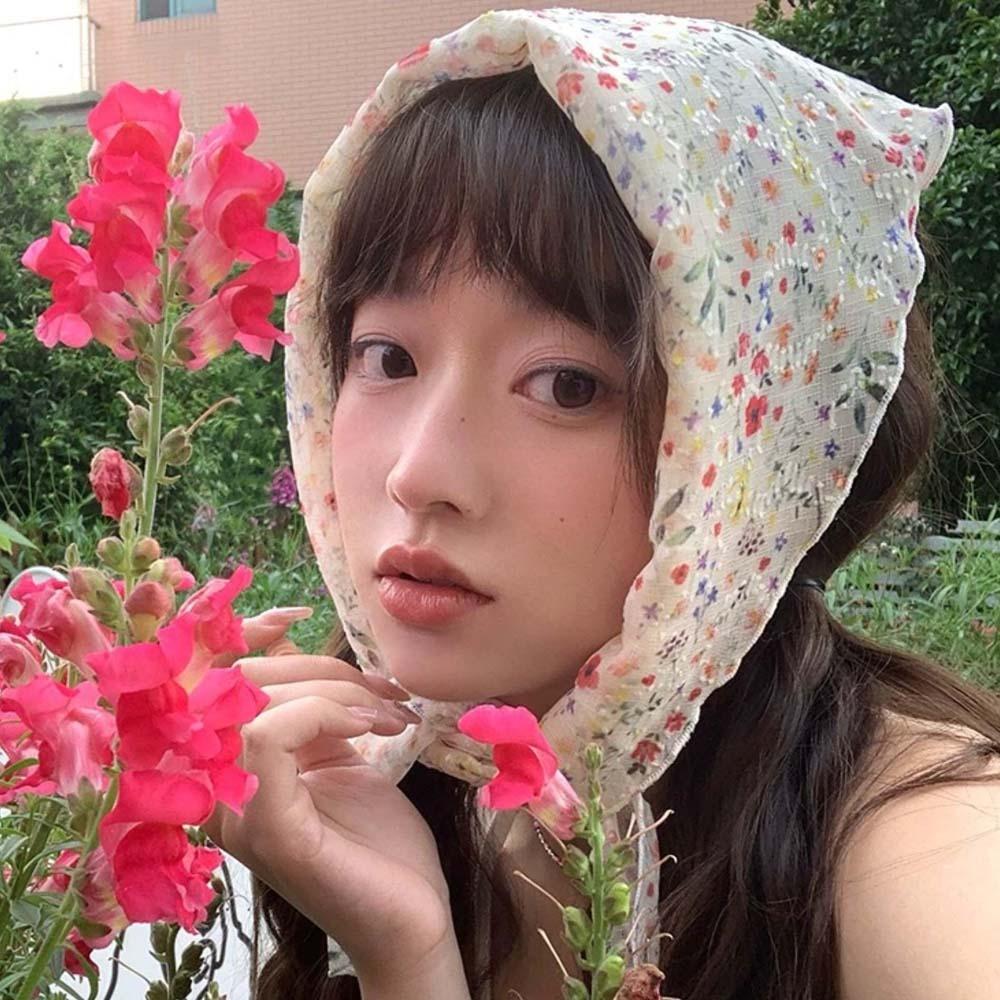 Cotton Spring Silk Scarves Pastoral Style Triangular Headband Sweet Bohemian Hair Band  Gift