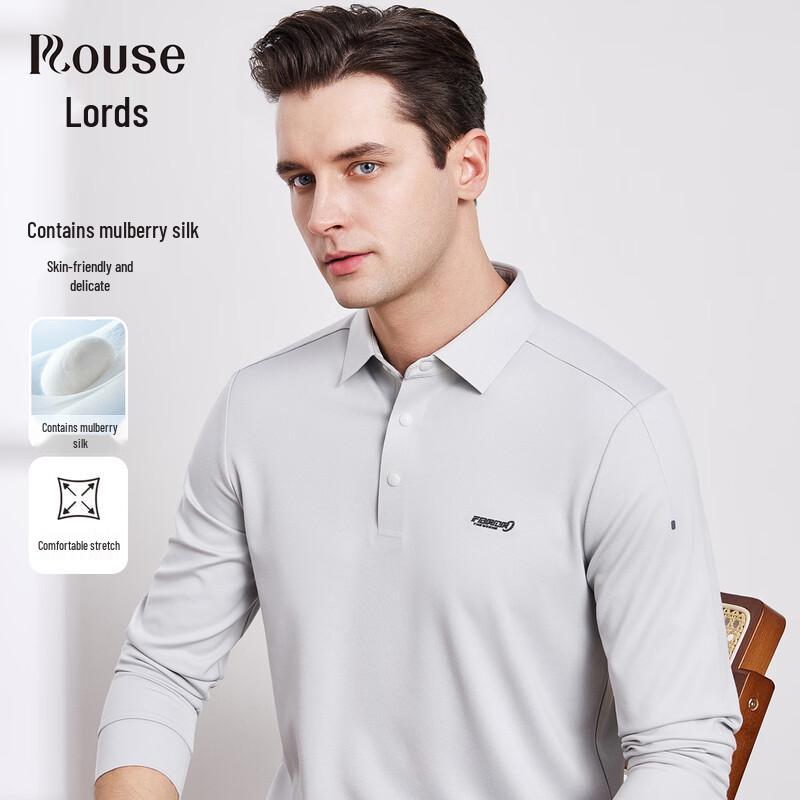 ROOYAR Men s Mulberry Silk Blend Lapel Long Sleeve T-Shirt 50