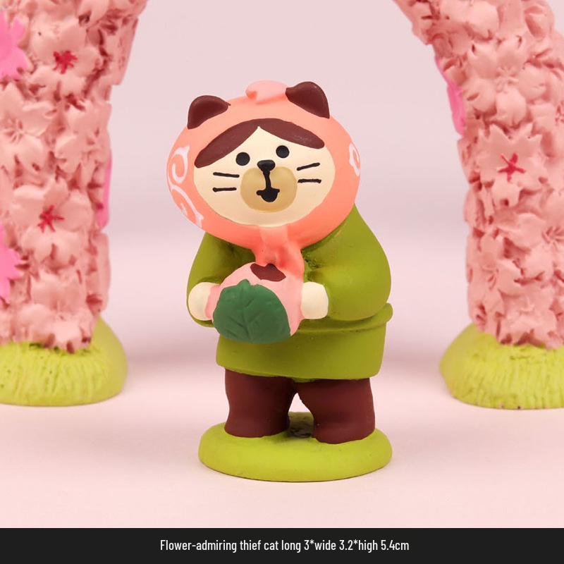 Handmade Japanese Zakka Cat Ornaments: Cute Cherry Blossom Resin Decor for Home