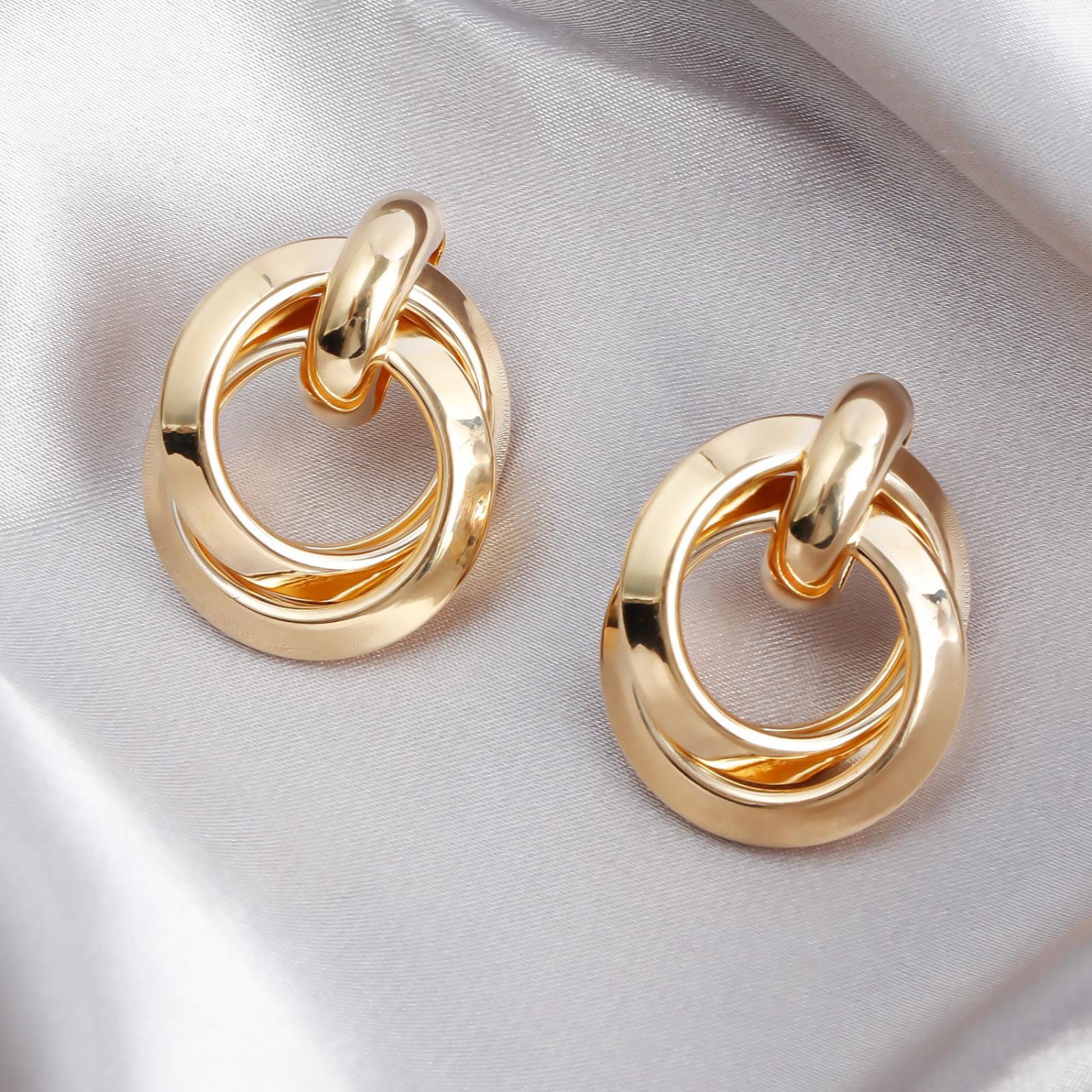 

Стиль Высококлассные серьги, Модные геометрические серьги-кольца двойного обруча для женщин One Size