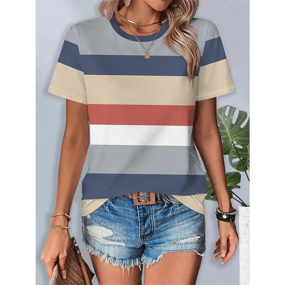 Damen Sommer Bedrucktes Großes Lockeres Freizeit-T-Shirt Modisches Bequemes Weiches Atmungsaktives Minimalistisches Tägliches Kurzarm-T-Shirt 6XL gray