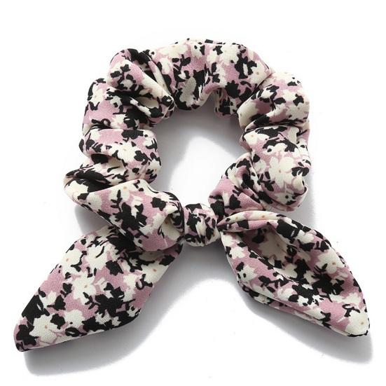Hair Tie Floral Print Rabbit Ear Decor Hair Rope High Elasticity Bun Half-Tied Hairstyles Ponytail Holder Hair Accessory