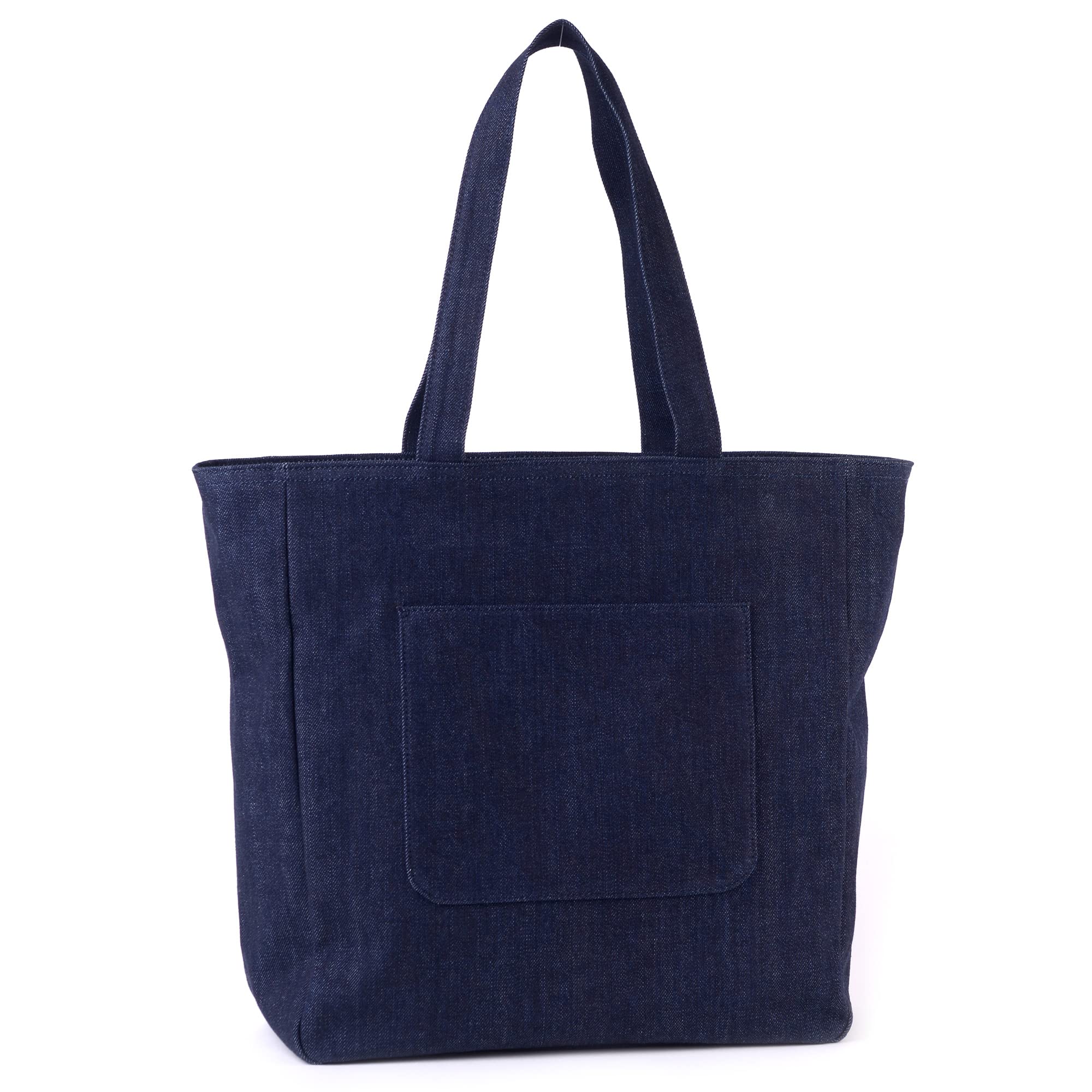 Aurora Okayama Denim Tote Bag, Made in Japan, A4 Size, Shoulder Strap, Zippered, Diaper Bag (Indigo Blue)
