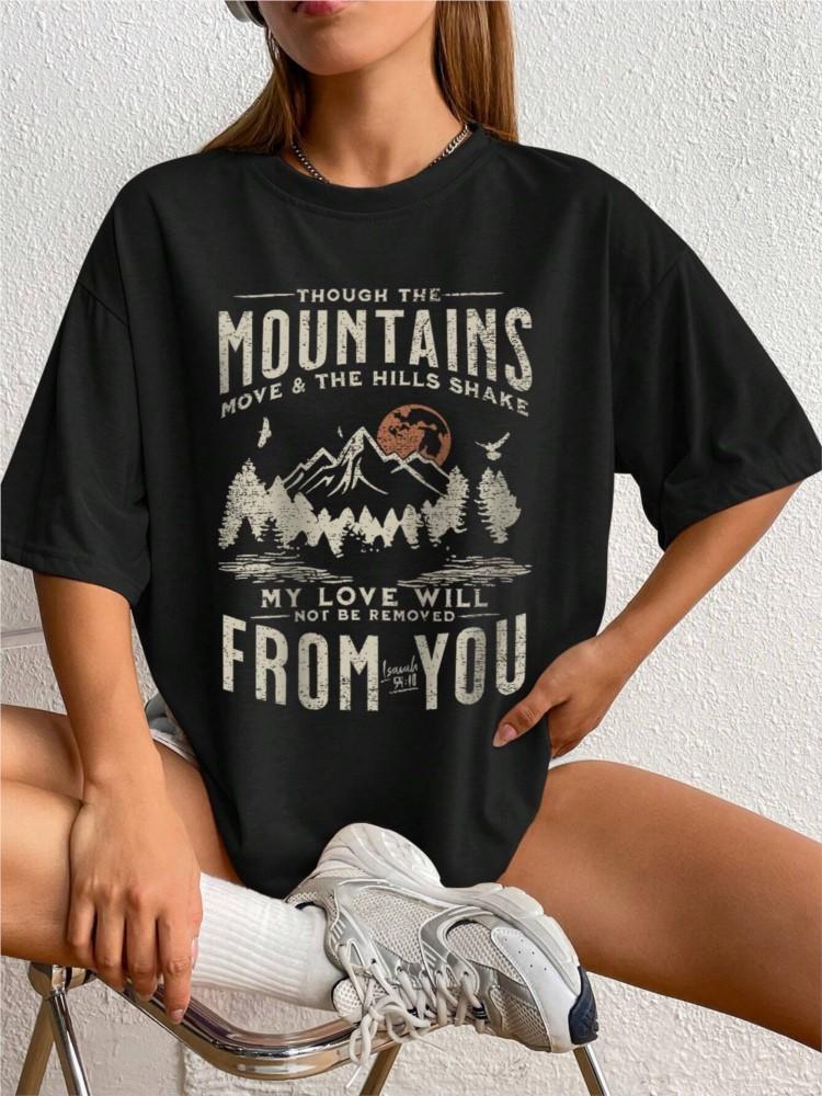 Spring Unisex Cotton TShirts Mountains Setting Sun Printed Short Sleeve Tees Fashion Female Clothes Comfortable Soft Street Tops