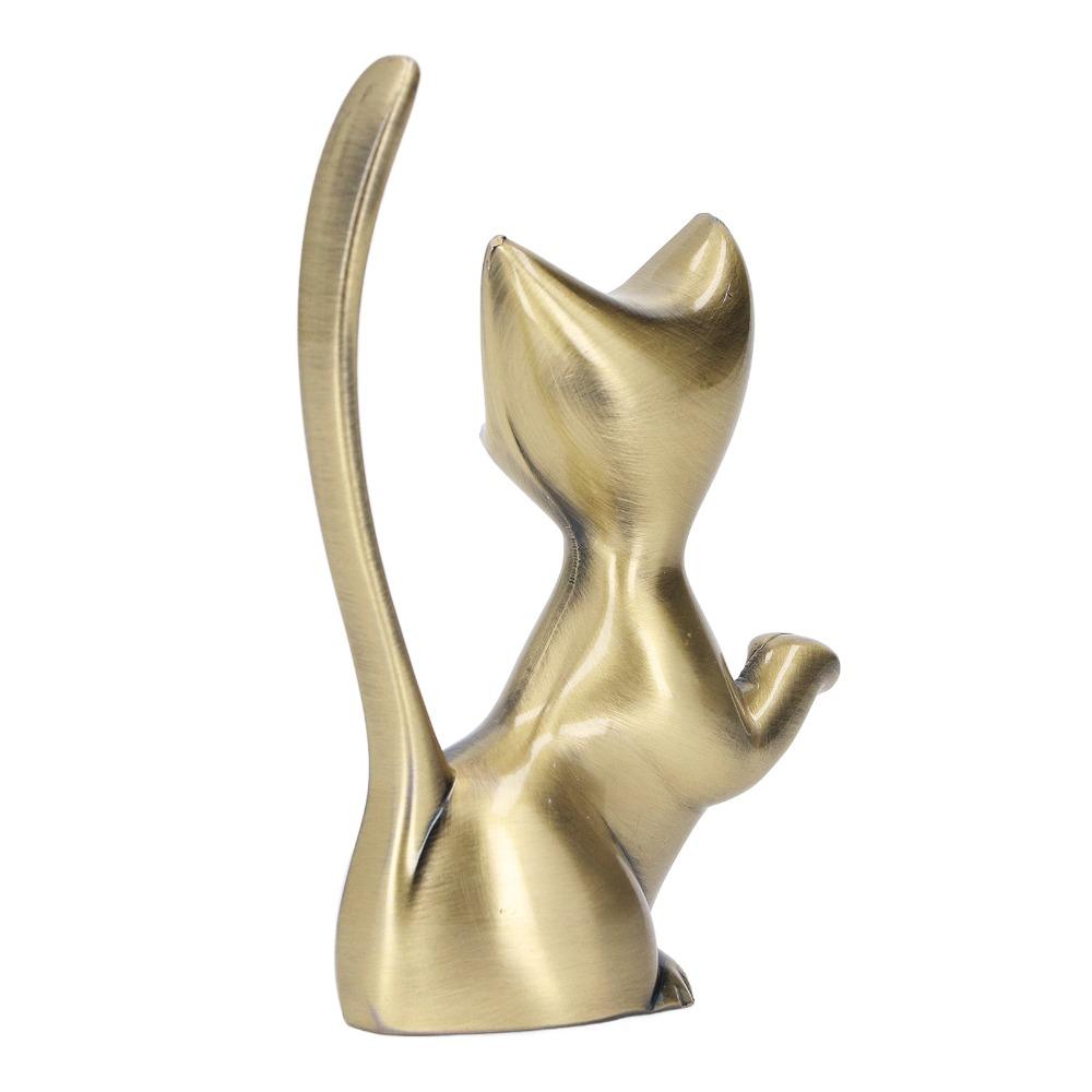 Zinc Alloy Cat Ring Holder Solid Brass Cat Statue Jewelry Towers Ring Organizer  Shelf Decor