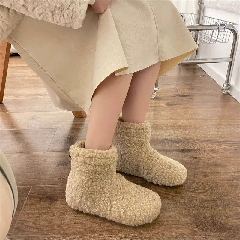 Flat Lamb Booties Round Toe Woman Shoes Sale Padded Y2k Trend 2025 Snow Boots for Women Autumn Winter Luxury Hot on Offer Boot