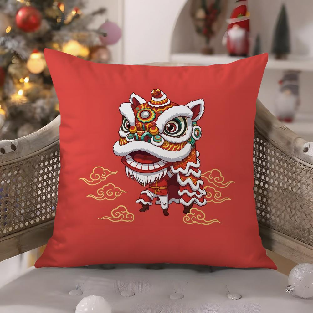 

Chinatown Wishes lion print pattern Pillow Case Comfort Sofa Bed Silky elegant Invisible zipper Decorative cushion cover 30X30cm