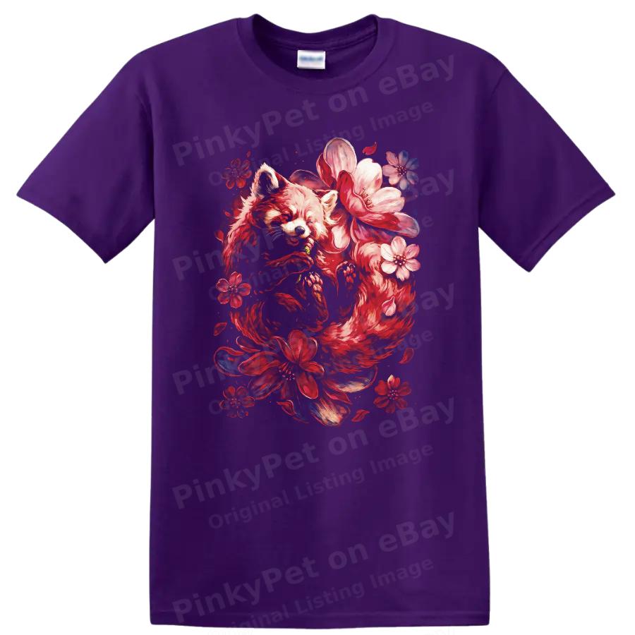 Red Panda Floral Design T Shirt Japanese Style Cute Animal Art Graphic Tee