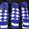 Striped Golf Club Headcovers - Set of 3 Knit Protective Covers for Woods (1/3/5) with Pom Pom Design.