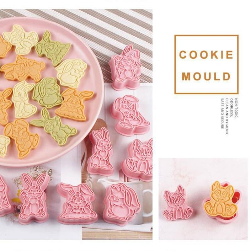 Ausstechformen aus Kunststoff, niedliche Kaninchen-Keksausstecher, Keksstempel, Fondant-Gebäckform, Neujahrs-Backzubehör, 8 Stück