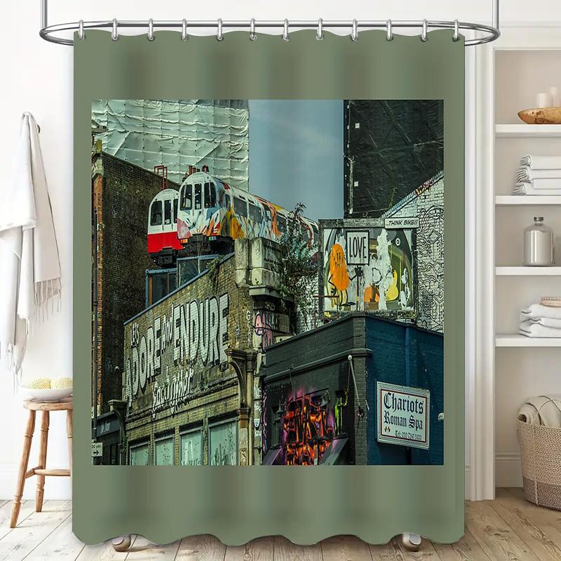 Vintage Graffiti Shower Curtain Urban Art Cityscape Backdrop Bathroom Decor Wall Hanging Wall Art Modern Aesthetic Home Decor