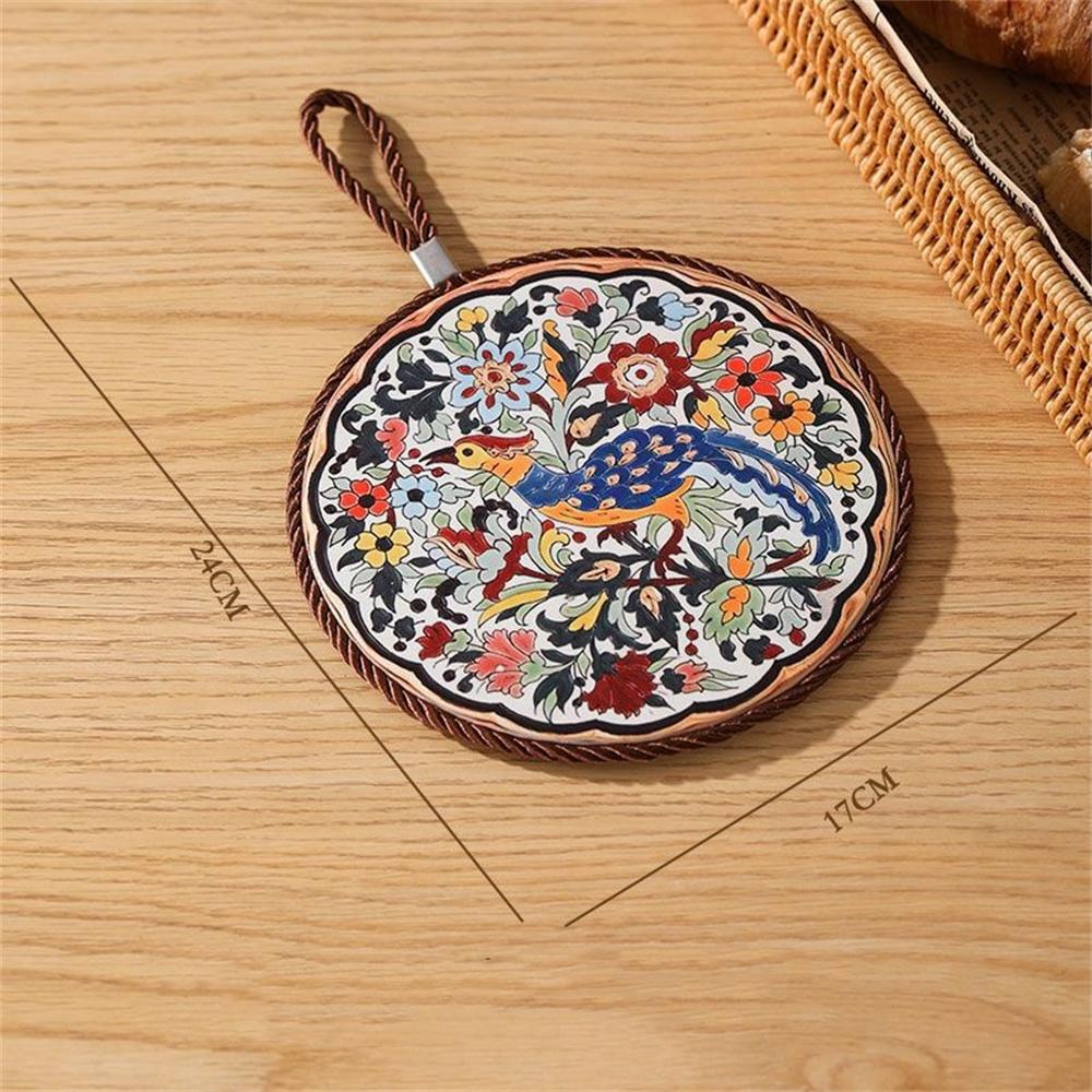 1pcs Ceramic Insulation Pad Ceramic Surface and Cork Bottom Construction with Hanging Rope Suitable for Serving Plates Cups Pans