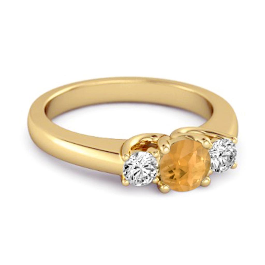 Citrine Round Three Stone Ring - 925 Sterling Silver Gold Vermeil
