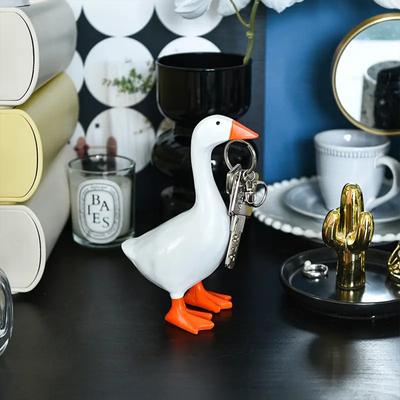 Porte-clés Magnétique Oie Kawaii Figurine Oie Folle Magnétique Mignonne Statue en Résine d'Oie Décor de Bureau Drôle Décoration d'Intérieur Mignonne