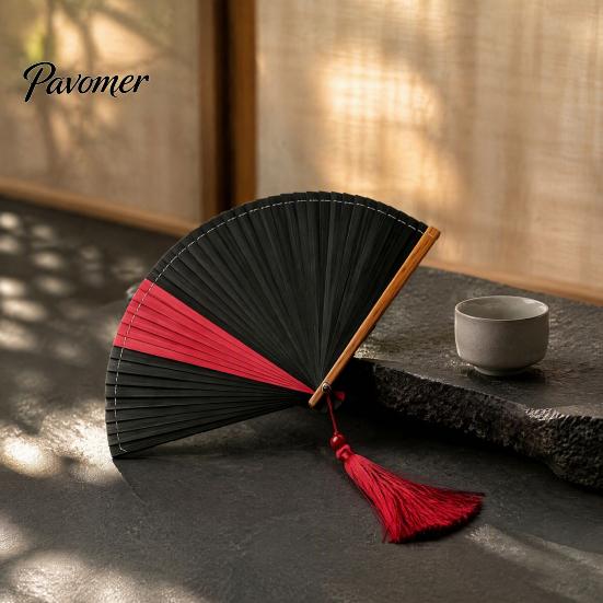 Handheld Folding Fan Vintage Japanese Bamboo Fan, Elegant with Tassels, Kimono Cheongsam Accessory Cooling Portable Oriental Style for Dancing