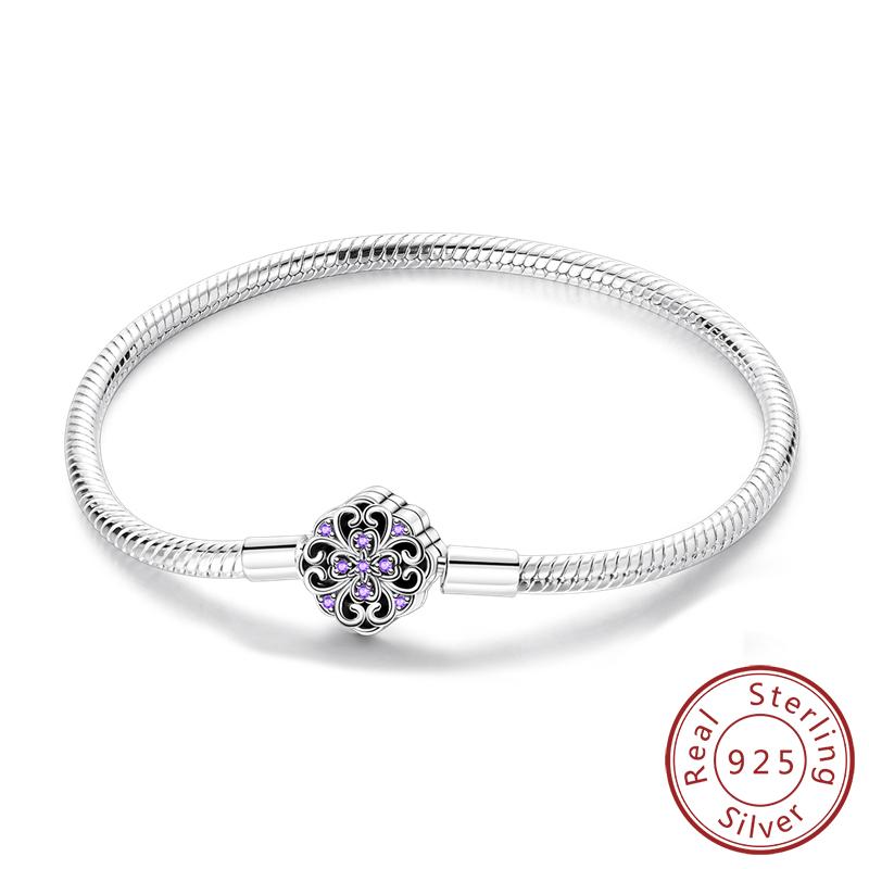 Original 925 Silver Bracelets 17-20CM Love Heart Flowers Butterfly Charms Beads Bracelet For Women Fashion Jewelry Gift