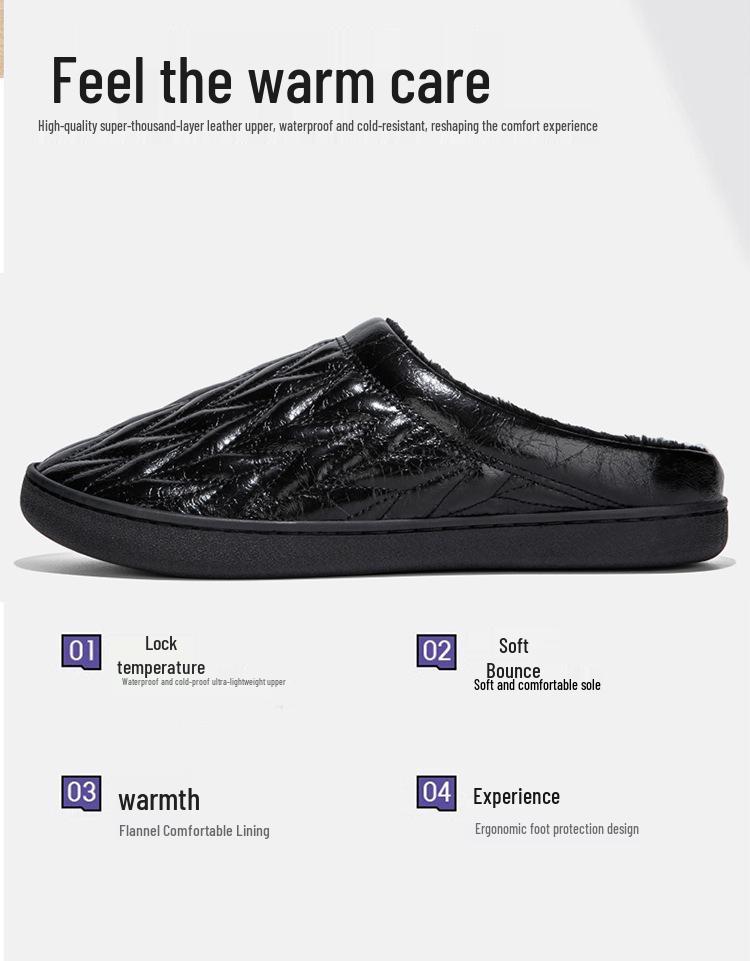 Ultra-Light Plus Size Warm Cotton & Microfiber Leather Slippers