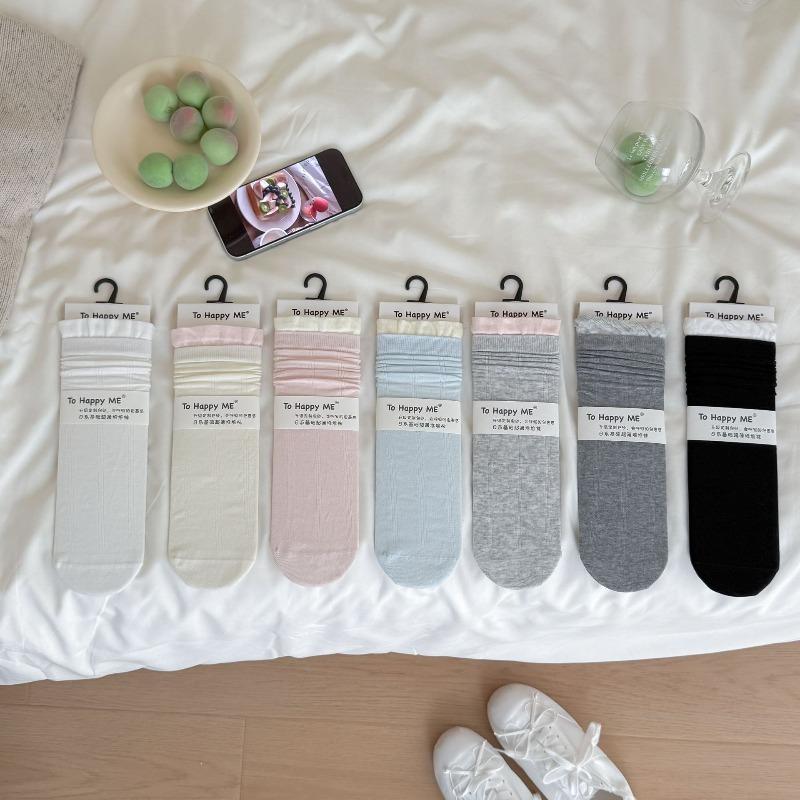 Sock - Summer Lightweight Multi-color Embroidered Flannel Mid-Calf Socks Trendy Stackable Socks Without Bones
