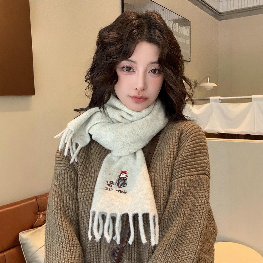 New red scarf women's winter fashion warm knitted wool Korean version of high-end atmosphere scarf tide
