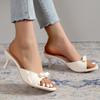 Sweet White Bowknot Decoration Slippers Women 2025 Summer Leisure Square Toe Slip On Shoes Spike High Heels Sandals Women