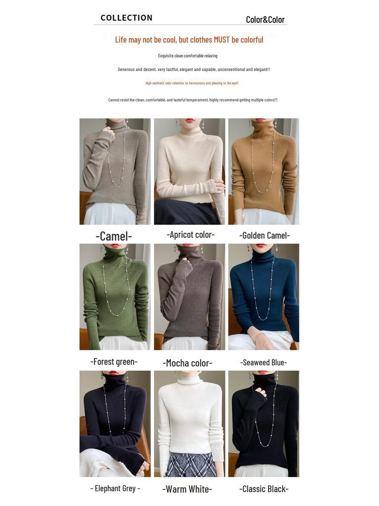 Dámský přiléhavý rolák 2025 - Pletenina z jemné vlny, Jednobarevná základní vrstva