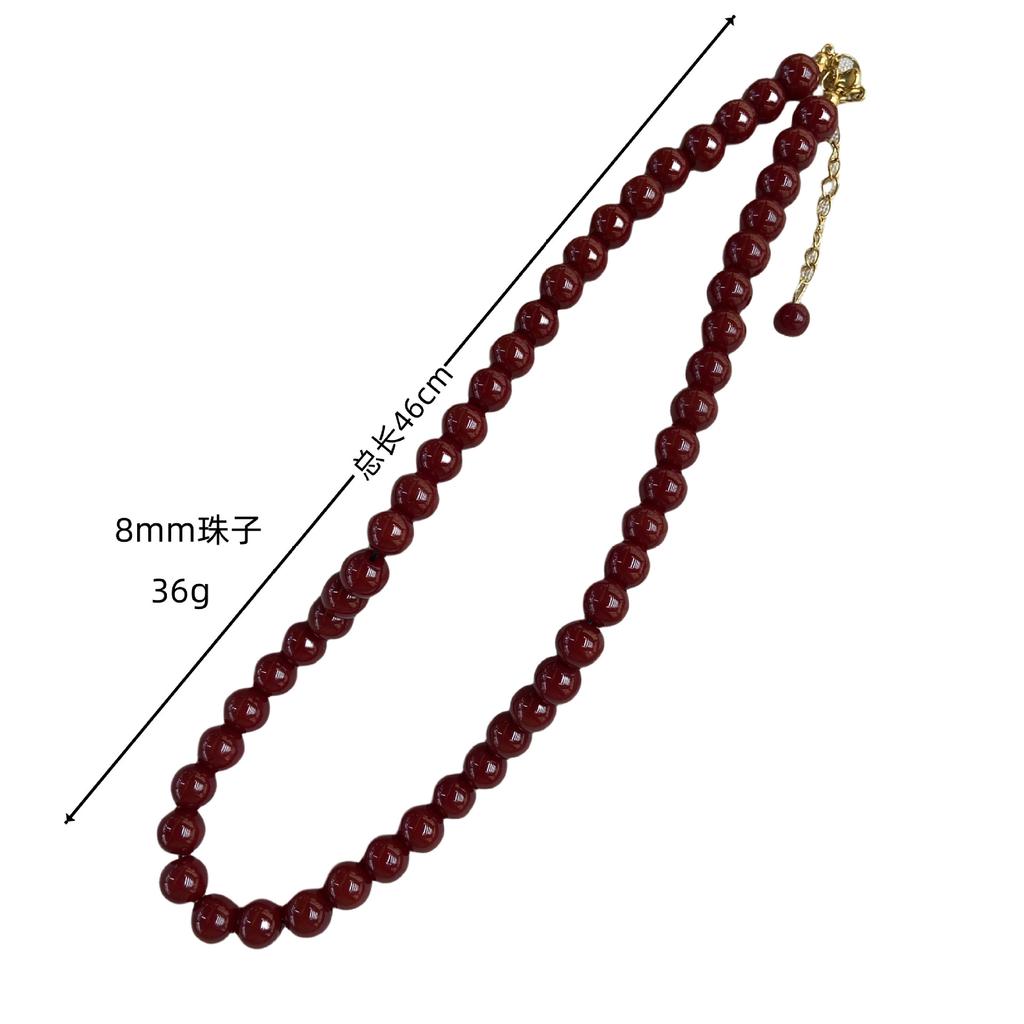 8Mm Angola Red Beaded Necklace Women'S Autumn And Winter Light Luxury Versatile Neck Chain Exquisite White Retro Clavicle Chain