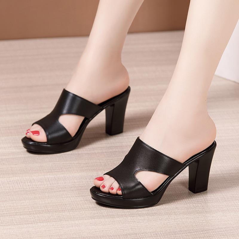 High Heel Thick Heel Cool Slippers Women's Summer New Thick Bottom Waterproof Table Fish Mouth Small Size 3233 Outer Wear Fashion Slippers