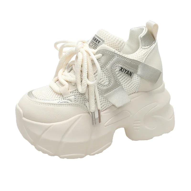 Fashion 9.5CM Spring Women Casual Sneaker Autumn Lace Up High Platform Shoes Thick Sole Sport Dad Shoes Woman Sneakers Chaussure Femme